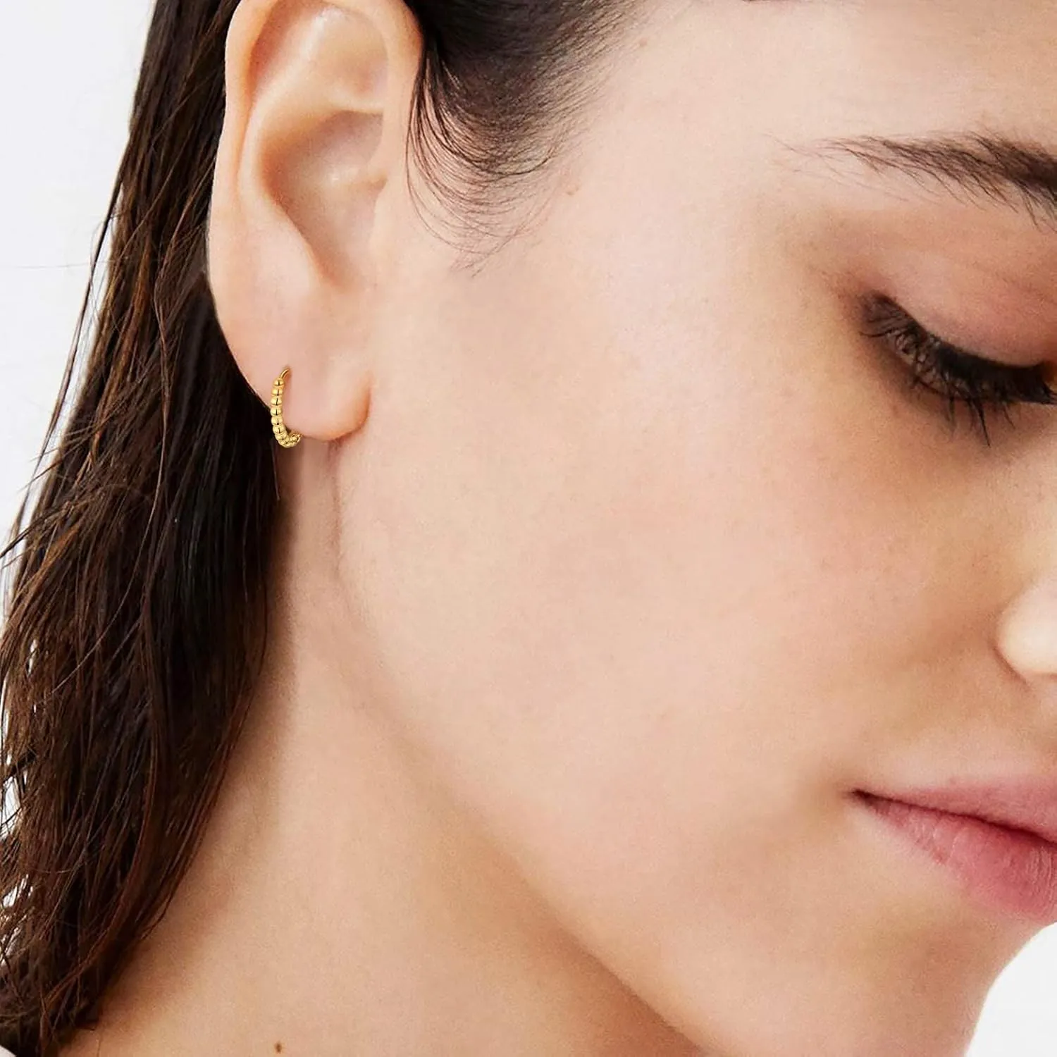 Fiusem Gold Huggie Hoop Earrings for Women, 14K Gold Plated Small Dainty Earrings for Women, Hypoallergenic Hoops 8/10/12 mm