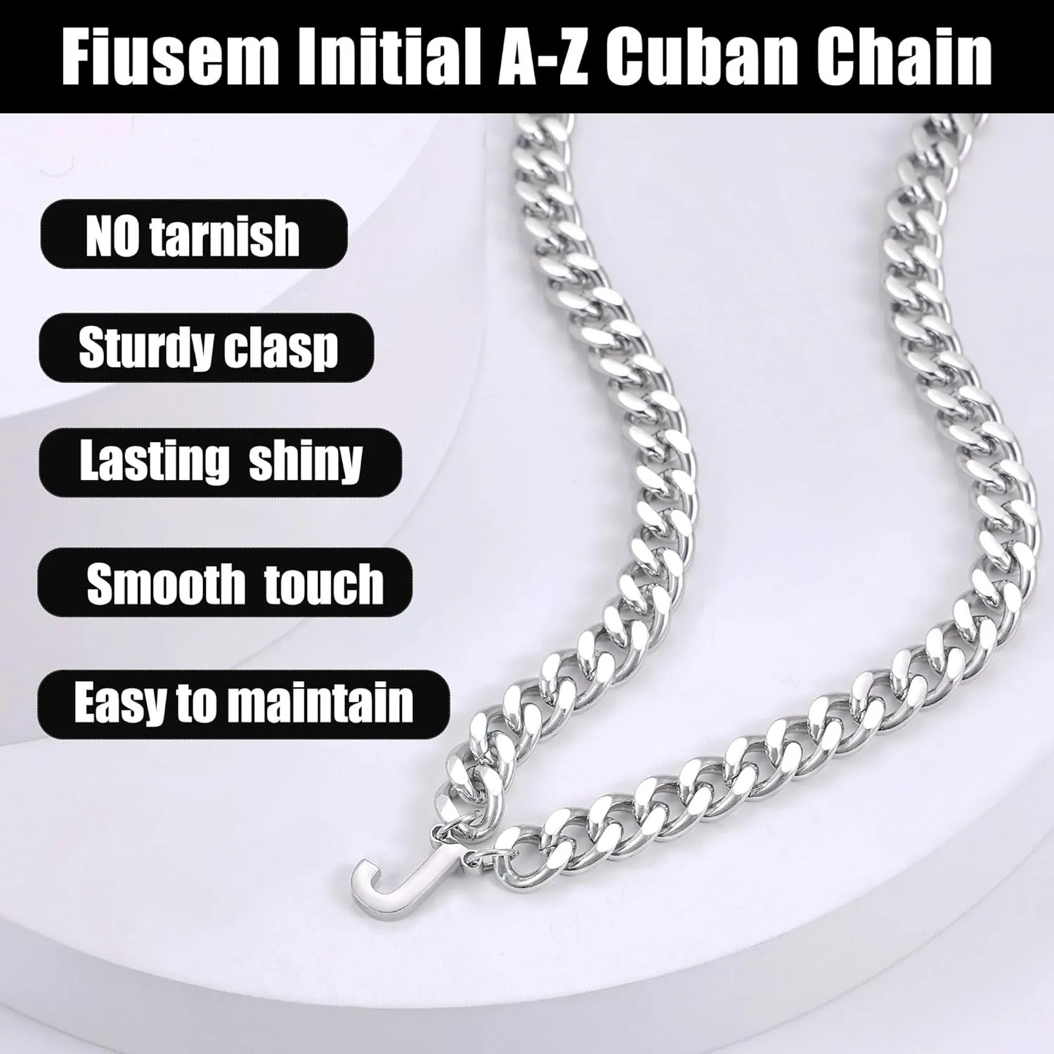 Fiusem Initial Necklace for Men, Silver Tone Cuban Link Chain for Men with Small A-Z Letter Necklace Pendant