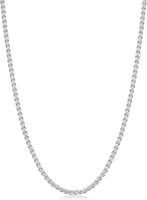 Fiusem Wheat Chains for Men and Women, 2/2.5/3/4/5mm Silver Tone Necklace Chain, Stainless Steel Mens Necklace 16-28 Inch