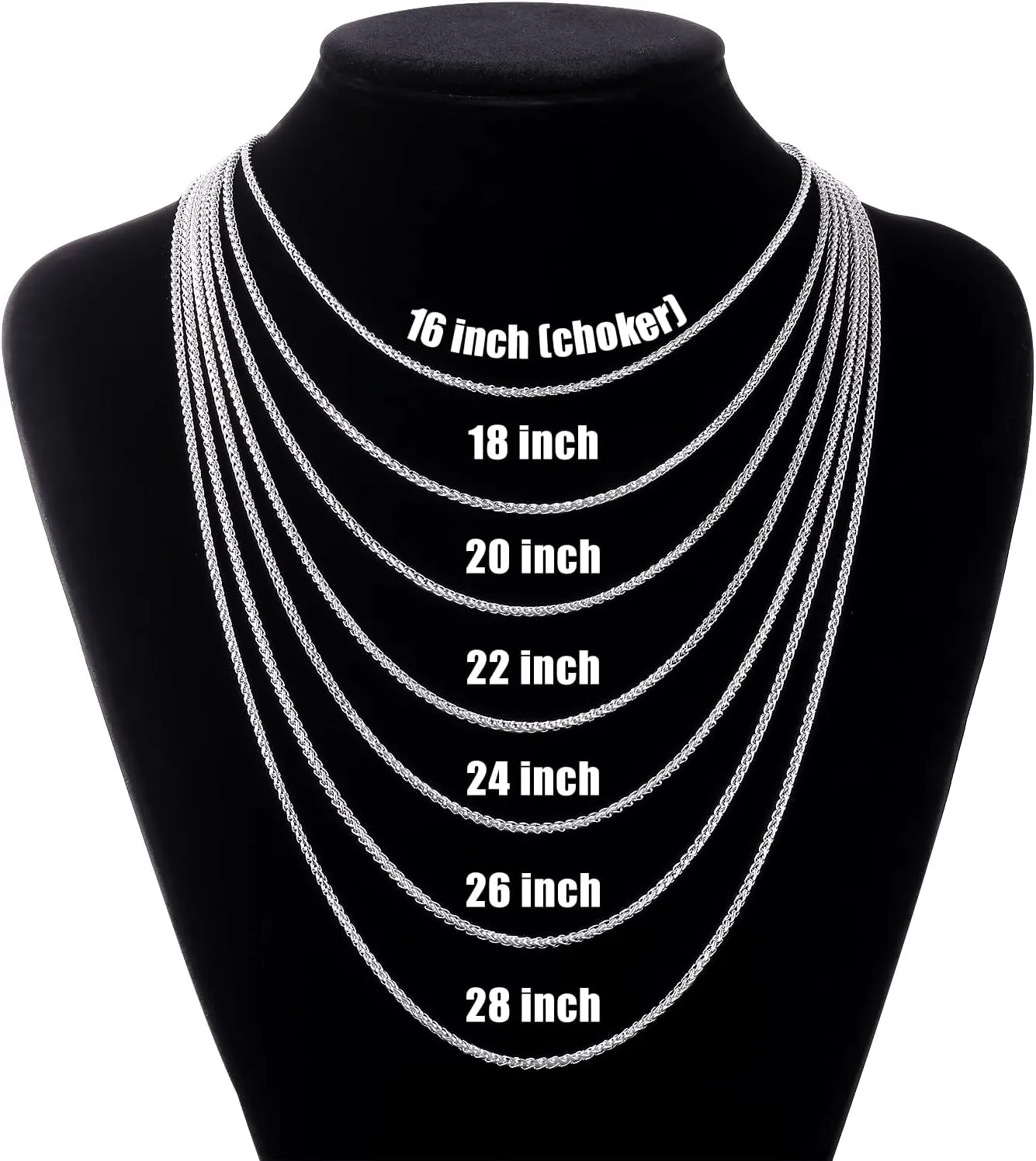 Fiusem Wheat Chains for Men and Women, 2/2.5/3/4/5mm Silver Tone Necklace Chain, Stainless Steel Mens Necklace 16-28 Inch
