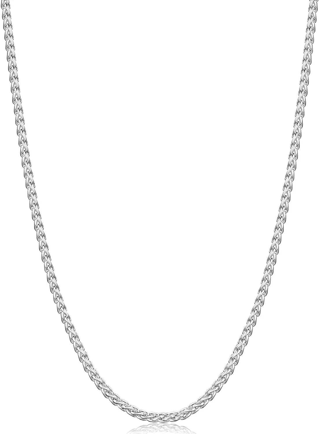 Fiusem Wheat Chains for Men and Women, 2/2.5/3/4/5mm Silver Tone Necklace Chain, Stainless Steel Mens Necklace 16-28 Inch
