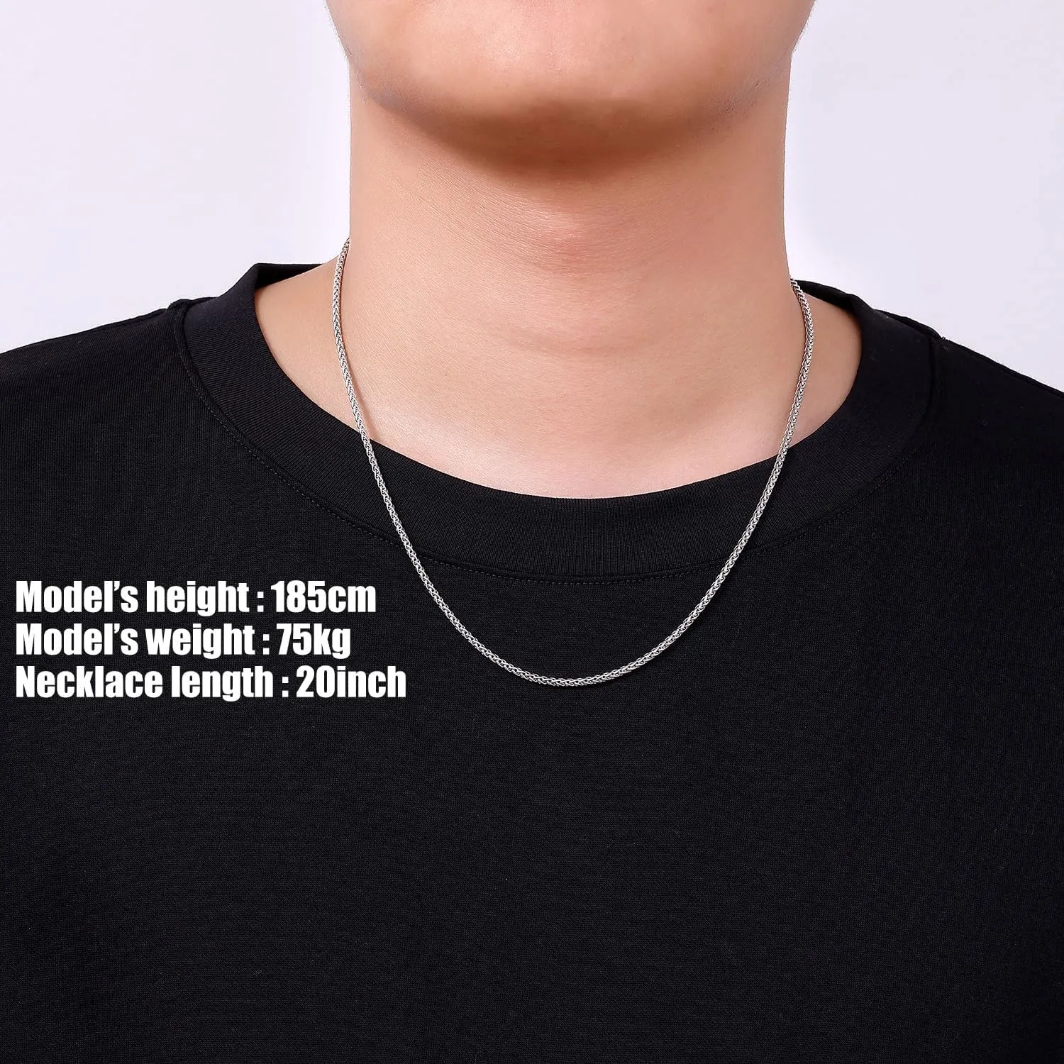Fiusem Wheat Chains for Men and Women, 2/2.5/3/4/5mm Silver Tone Necklace Chain, Stainless Steel Mens Necklace 16-28 Inch