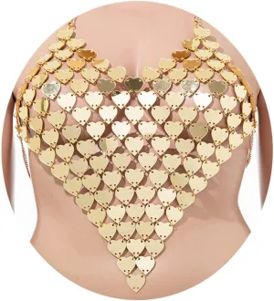 Florry Gold Body Chain Bra Hollow Out Heart Top Body Chains Sparkly See Through Bra Sexy Bikini Body Jewelry for Women Night Club Festivals Party