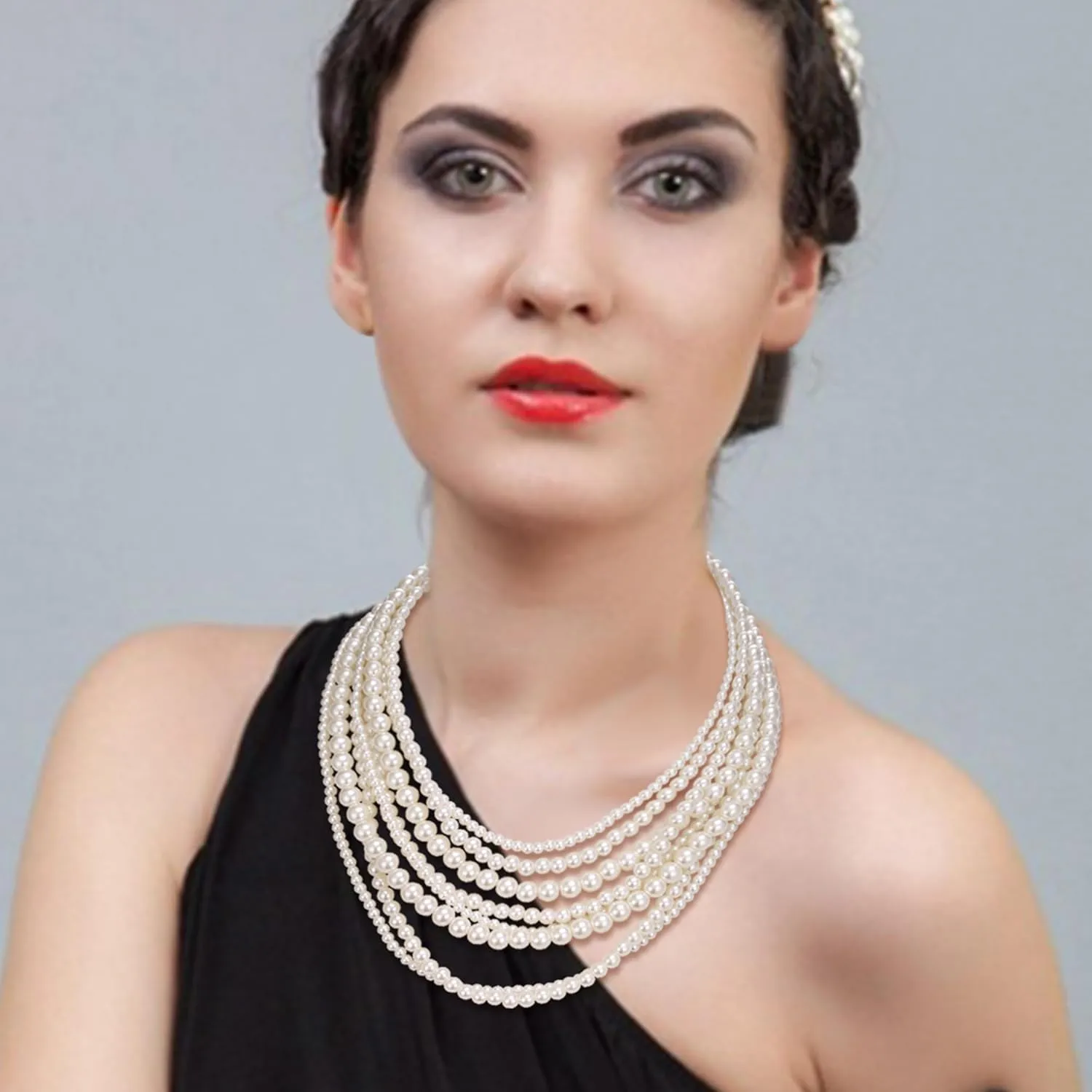Flyonce Multi Layered Choker Collar Necklace, Glitter Rhinestone Crystal Tassel Multi-Strand Fringe Chains Bib Statement Necklace Prom Jewelry for Women