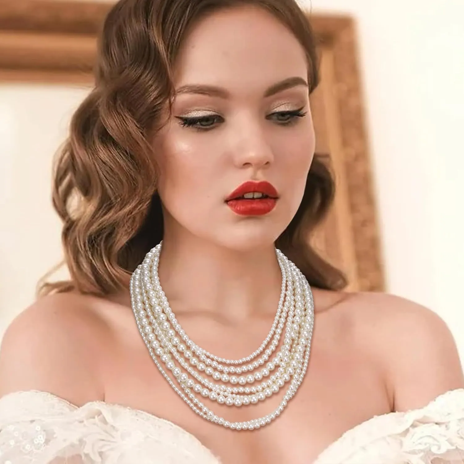 Flyonce Multi Layered Choker Collar Necklace, Glitter Rhinestone Crystal Tassel Multi-Strand Fringe Chains Bib Statement Necklace Prom Jewelry for Women