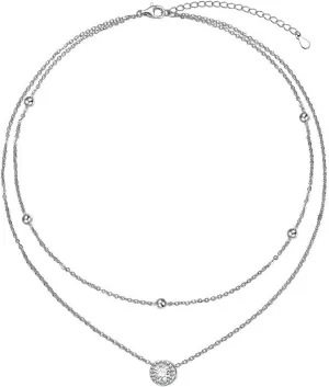 FLYOW Clavicle Choker Necklace for Women Sterling Silver Solitaire Cubic Zirconia Short Necklace Simple Beads Chain Birthday Christmas Gifts for Women Mother Wife