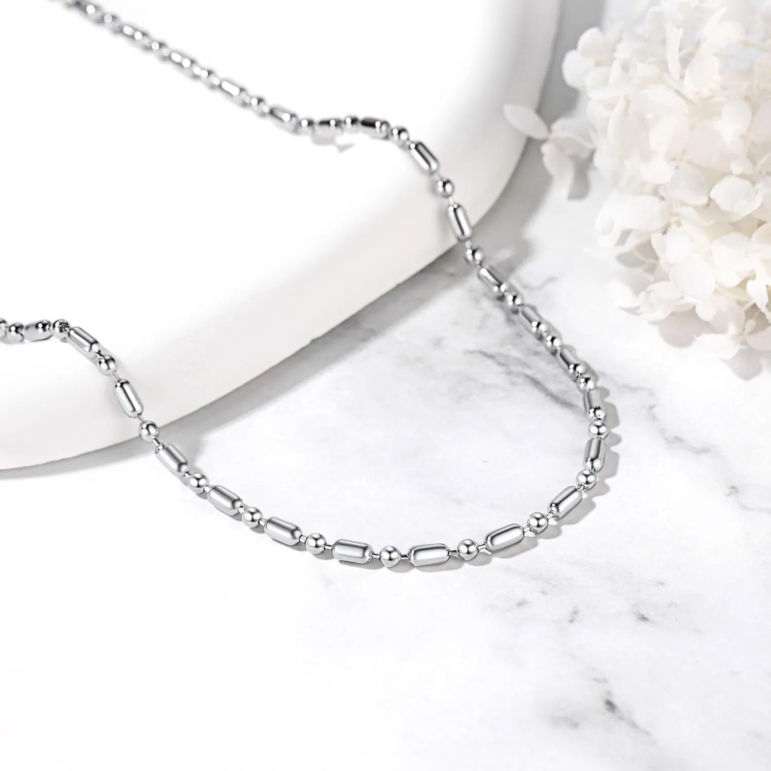 FOCALOOK Choker Necklace for Women Dainty 14K Gold Plated Double Layered Necklace Silver Black Metal Satellite Beaded Boho Choker Chain