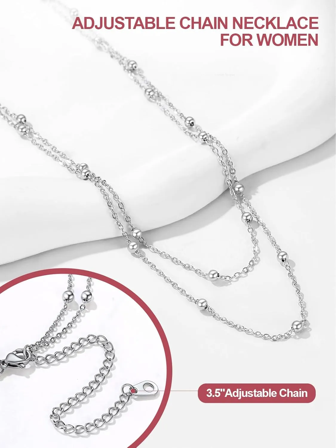 FOCALOOK Choker Necklace for Women Dainty 14K Gold Plated Double Layered Necklace Silver Black Metal Satellite Beaded Boho Choker Chain