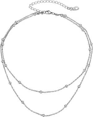 FOCALOOK Choker Necklace for Women Dainty 14K Gold Plated Double Layered Necklace Silver Black Metal Satellite Beaded Boho Choker Chain