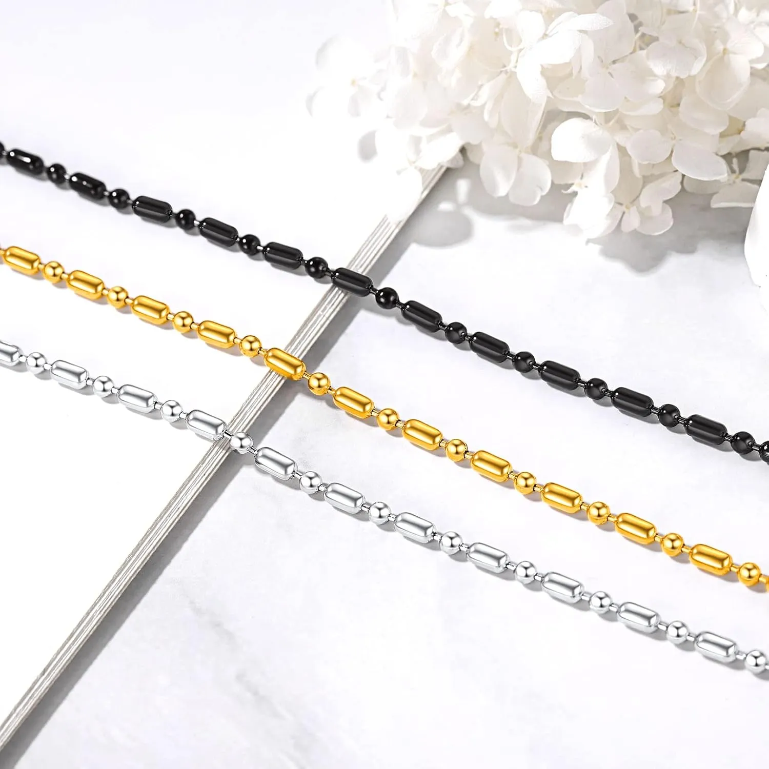FOCALOOK Choker Necklace for Women Dainty 14K Gold Plated Double Layered Necklace Silver Black Metal Satellite Beaded Boho Choker Chain