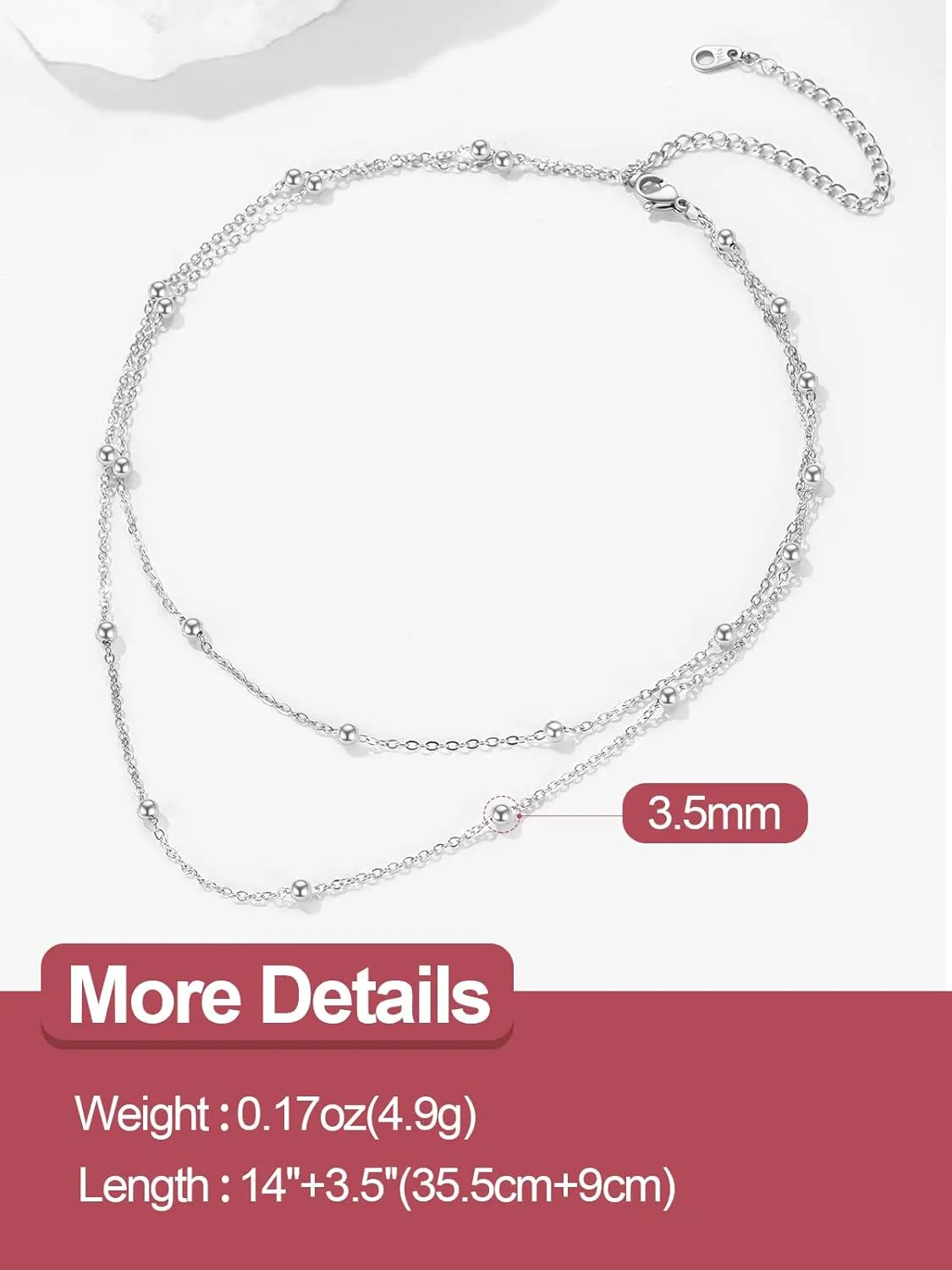 FOCALOOK Choker Necklace for Women Dainty 14K Gold Plated Double Layered Necklace Silver Black Metal Satellite Beaded Boho Choker Chain