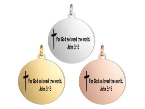 For God so loved the world, Religious charm, Keyring Charms, Necklace Charms, Jewelry Charms, Gift for mom, Mothers day gift, Custom Charms, Engraved Chrams