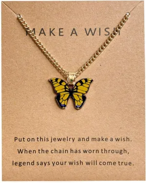 FORUBUS Colorful Butterfly Pendant Necklace with Greeting Card, Y2K Butterfly Jewelry for Women Gift