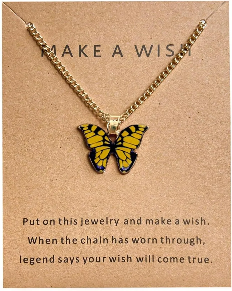 FORUBUS Colorful Butterfly Pendant Necklace with Greeting Card, Y2K Butterfly Jewelry for Women Gift