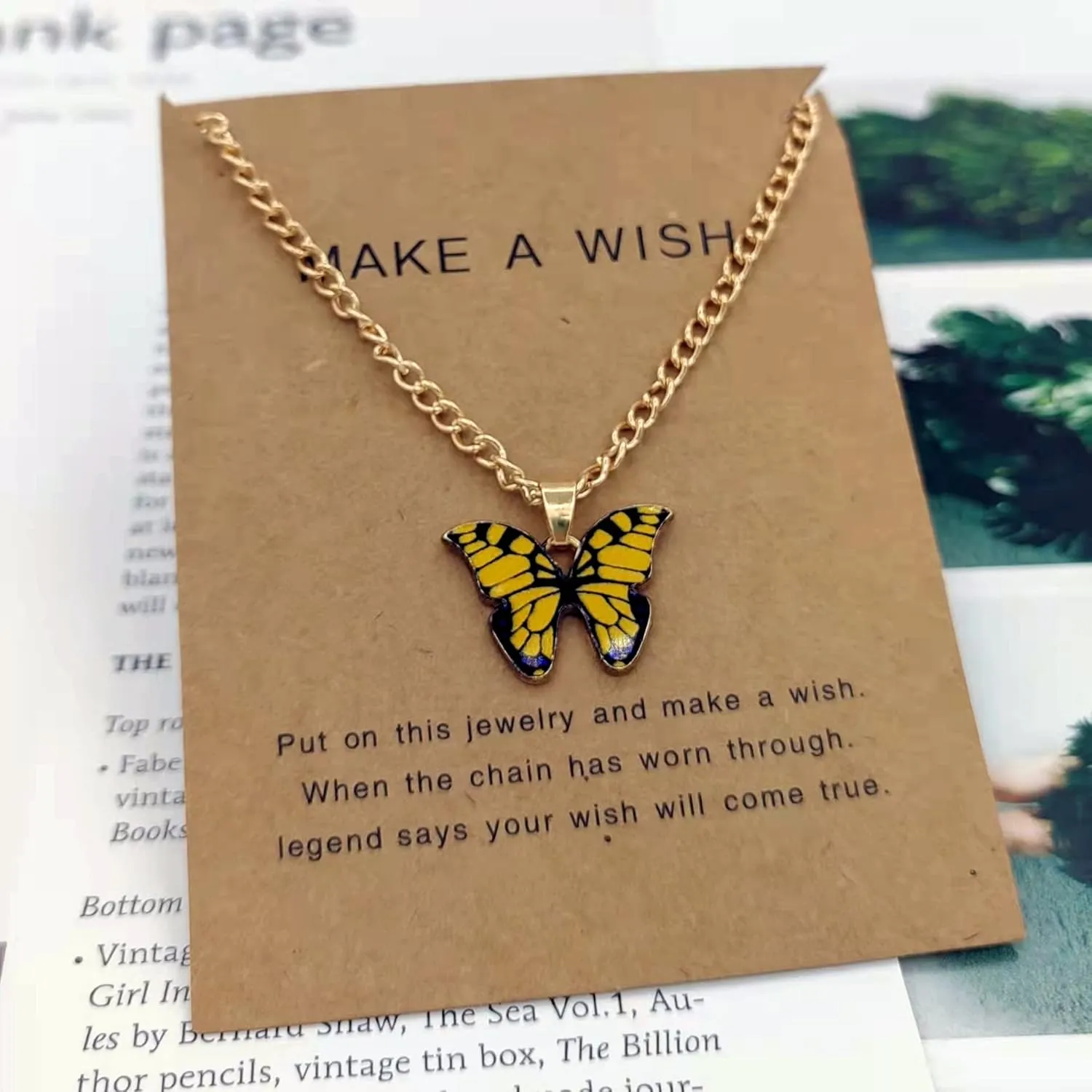 FORUBUS Colorful Butterfly Pendant Necklace with Greeting Card, Y2K Butterfly Jewelry for Women Gift