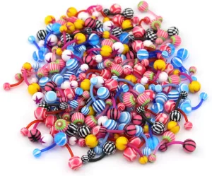 FORUBUS Colorful Tongue Rings Nipple Rings for Women Body Piercing Jewelry 14G 16mm Pierced Barbells Body Jewelry 50Pcs/30Pcs/20Pcs Pack