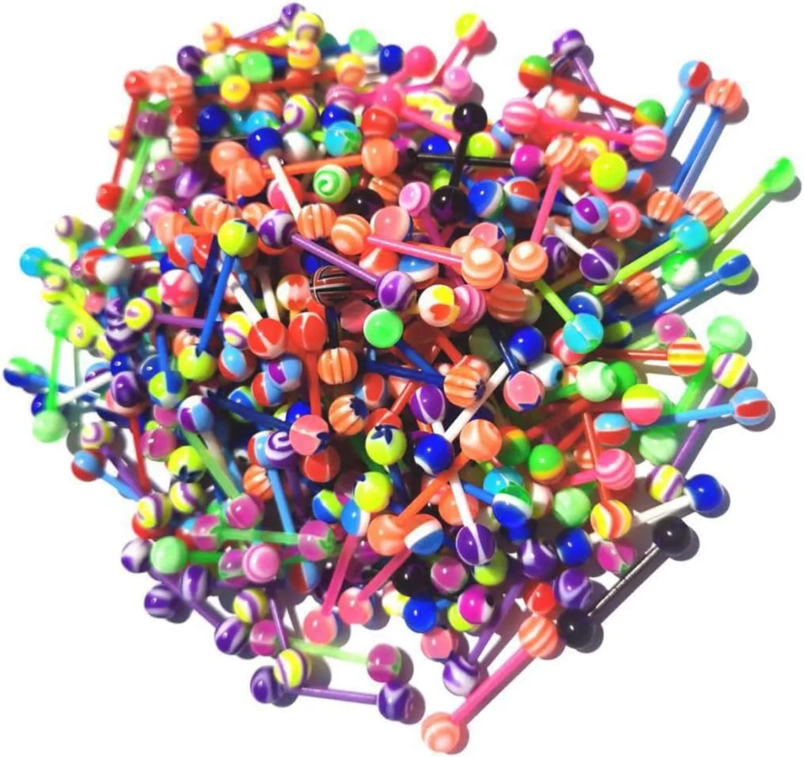 FORUBUS Colorful Tongue Rings Nipple Rings for Women Body Piercing Jewelry 14G 16mm Pierced Barbells Body Jewelry 50Pcs/30Pcs/20Pcs Pack