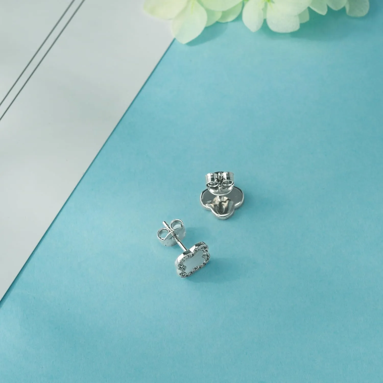 Four Leaf Clover Earrings 925 Sterling Silver for Women,Stud Earrings Jewelry with Black Onyx and Mother of Pearl,Elegant Gift for Her