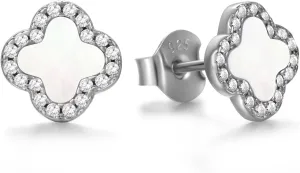 Four Leaf Clover Earrings 925 Sterling Silver for Women,Stud Earrings Jewelry with Black Onyx and Mother of Pearl,Elegant Gift for Her