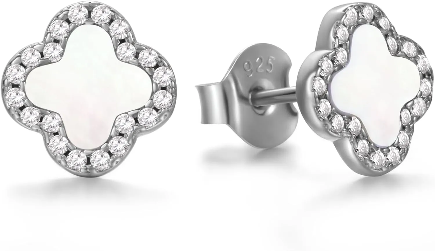 Four Leaf Clover Earrings 925 Sterling Silver for Women,Stud Earrings Jewelry with Black Onyx and Mother of Pearl,Elegant Gift for Her