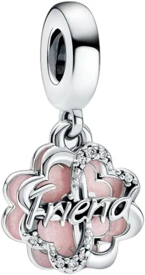 Four-leaf Clover Friendship Double Dangle Charm 925 Sterling Silver Pendant,Jewelry Beads Gifts for Women Bracelet&Necklace