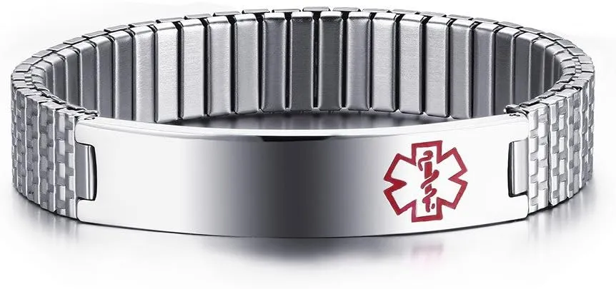 Free Engraving-Unisex Stainless Steel Medical Alert ID Stretch Allergy Bracelet for Men and Women