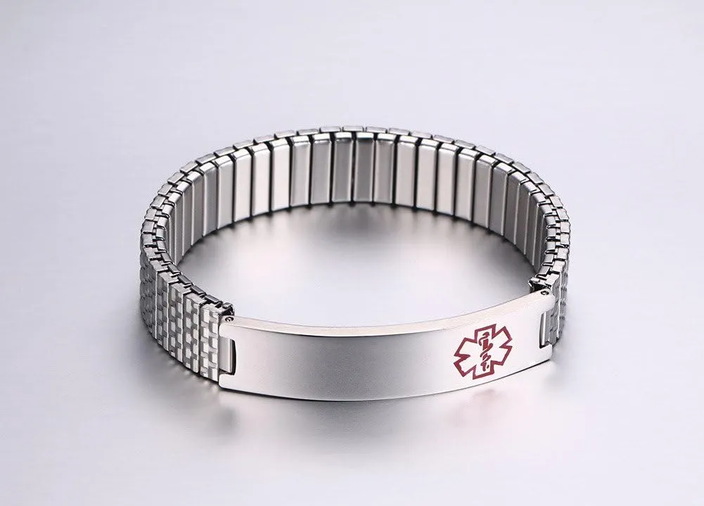 Free Engraving-Unisex Stainless Steel Medical Alert ID Stretch Allergy Bracelet for Men and Women