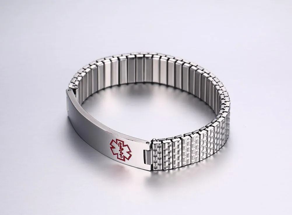 Free Engraving-Unisex Stainless Steel Medical Alert ID Stretch Allergy Bracelet for Men and Women