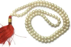 Fresh Water 8MM White Pearl 108   1 Beads Pearl Mala Prayer Yoga Meditation Indian Buddhist Rosary Prayer Japa Necklace Rare India puja