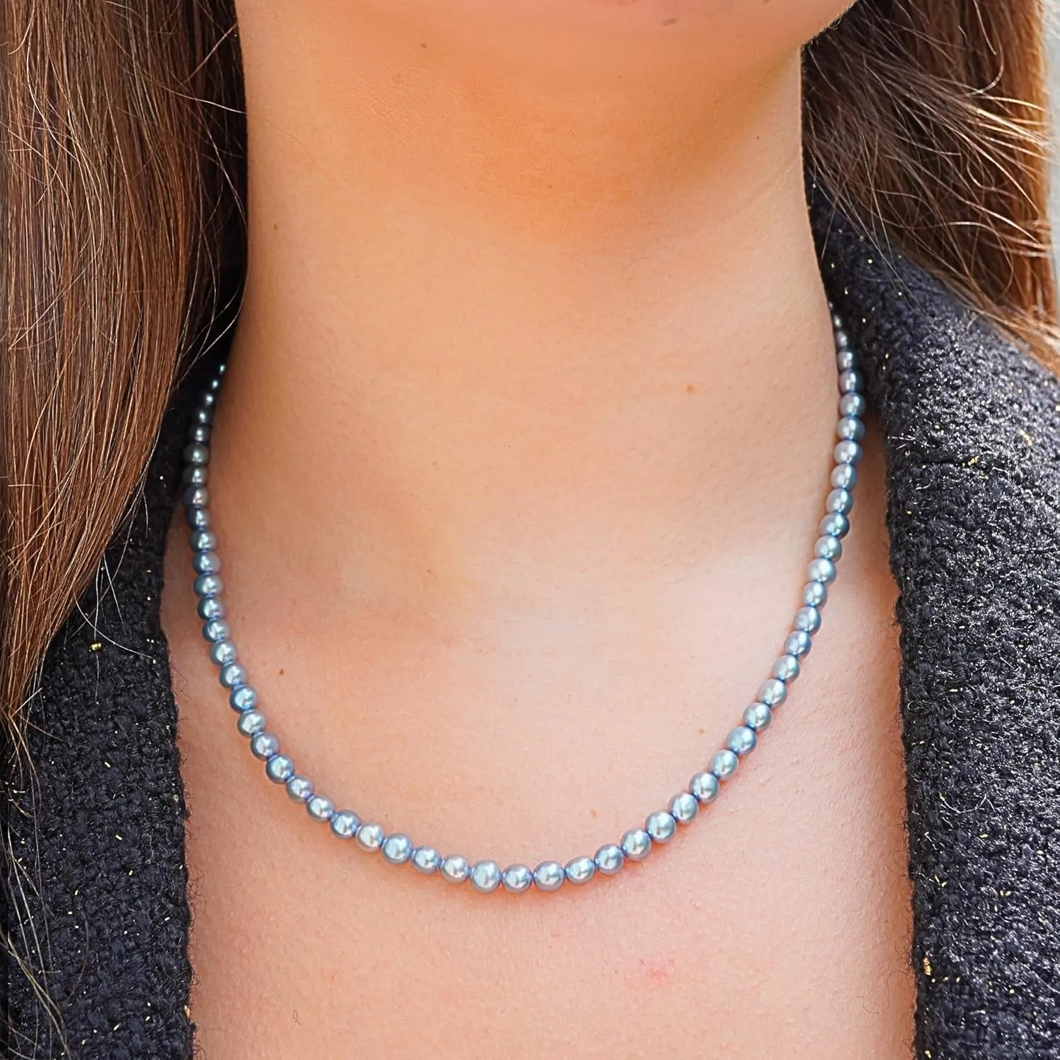 Fresh Water Round Blue Pearls Necklace for Valentines Day/Girlfriend/Wedding/Birthday/Anniversary/Brides (BLUE PEARL)