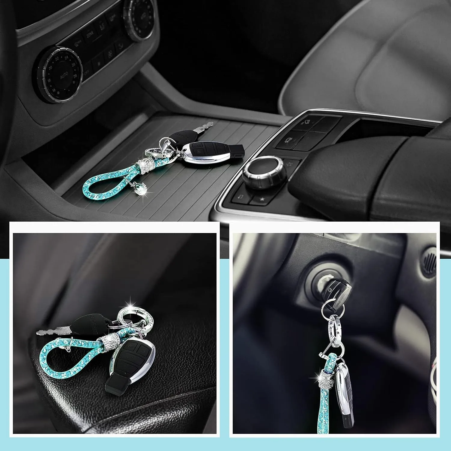 Frienda Bling Car Wristlet Keychain Gifts for Women Crystal Glitter Lanyard Rhinestone Fob Car Key Chains DIY Crafts