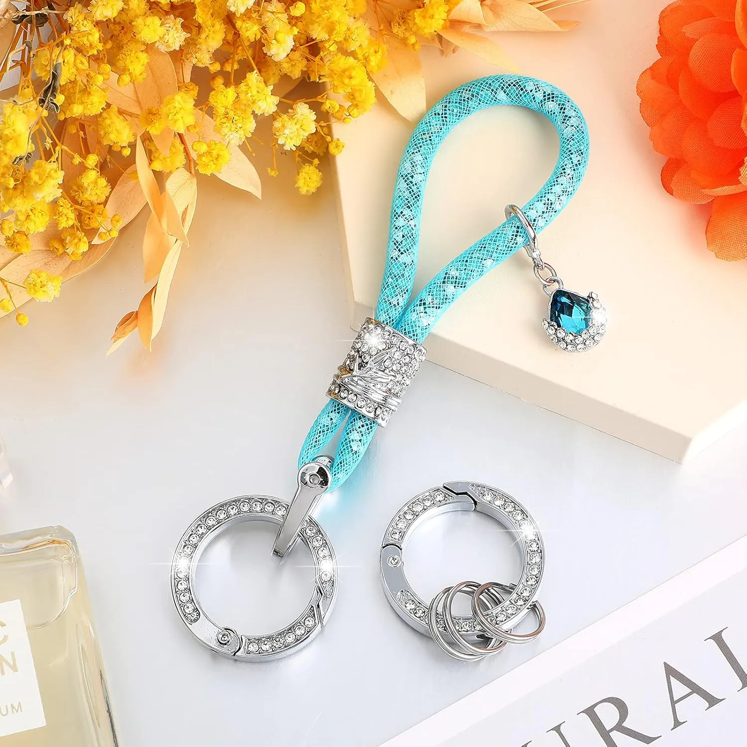 Frienda Bling Car Wristlet Keychain Gifts for Women Crystal Glitter Lanyard Rhinestone Fob Car Key Chains DIY Crafts