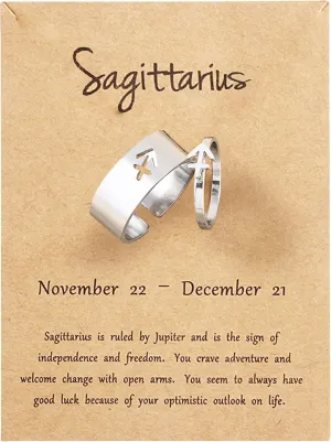 Frodete Couple Zodiac Ring for Him and Her Sets 15 Constellations Adjustable Open Matching Rings for Valentines Day Gifts (Sagittarius)