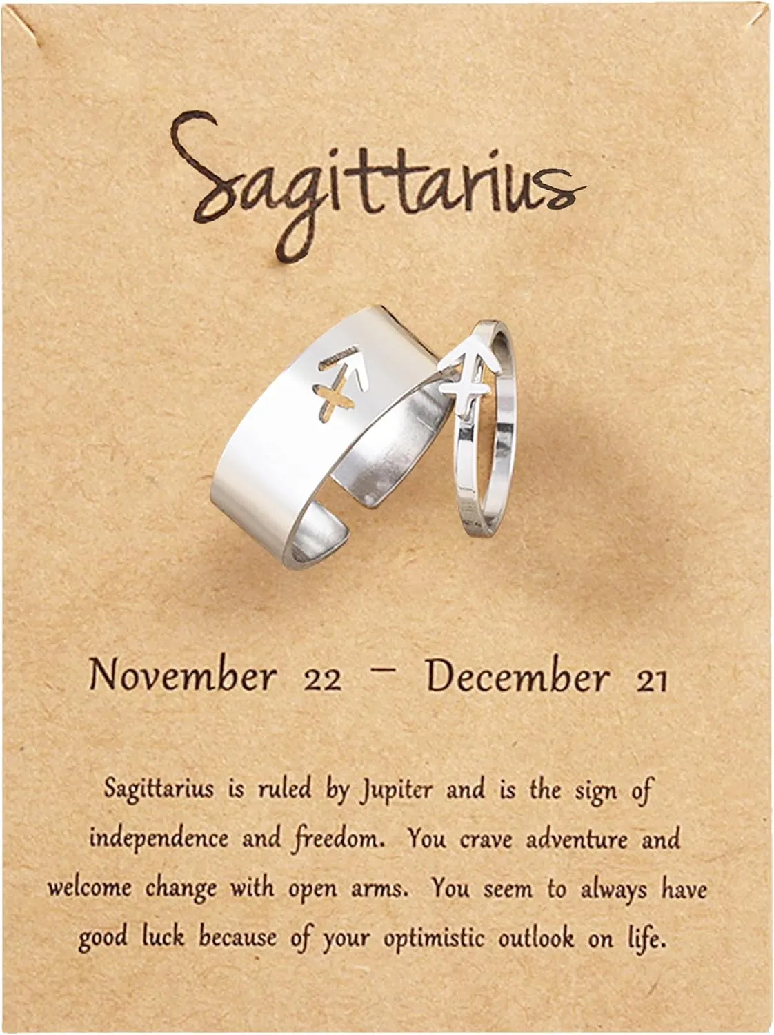 Frodete Couple Zodiac Ring for Him and Her Sets 15 Constellations Adjustable Open Matching Rings for Valentines Day Gifts (Sagittarius)