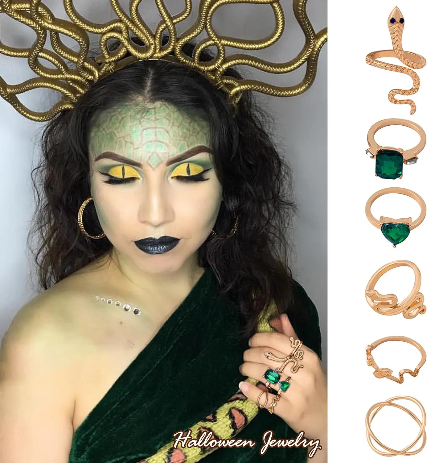 Frodete Snake Stackable Rings for Women Snake Jewelry Set Adjustable Vintage Reptile Serpent Rings Punk Goth Knuckle Rings Halloween Party Costume Accessories