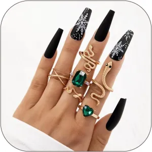 Frodete Snake Stackable Rings for Women Snake Jewelry Set Adjustable Vintage Reptile Serpent Rings Punk Goth Knuckle Rings Halloween Party Costume Accessories
