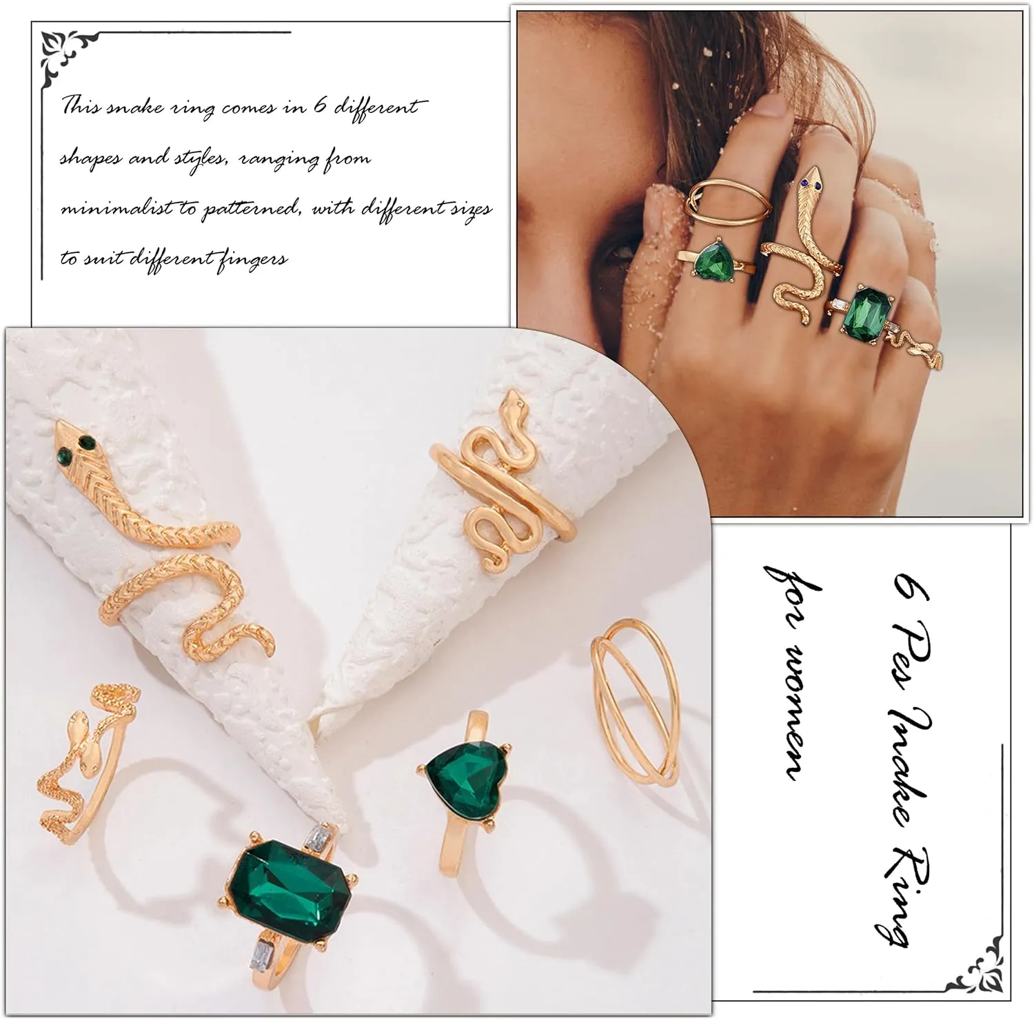Frodete Snake Stackable Rings for Women Snake Jewelry Set Adjustable Vintage Reptile Serpent Rings Punk Goth Knuckle Rings Halloween Party Costume Accessories