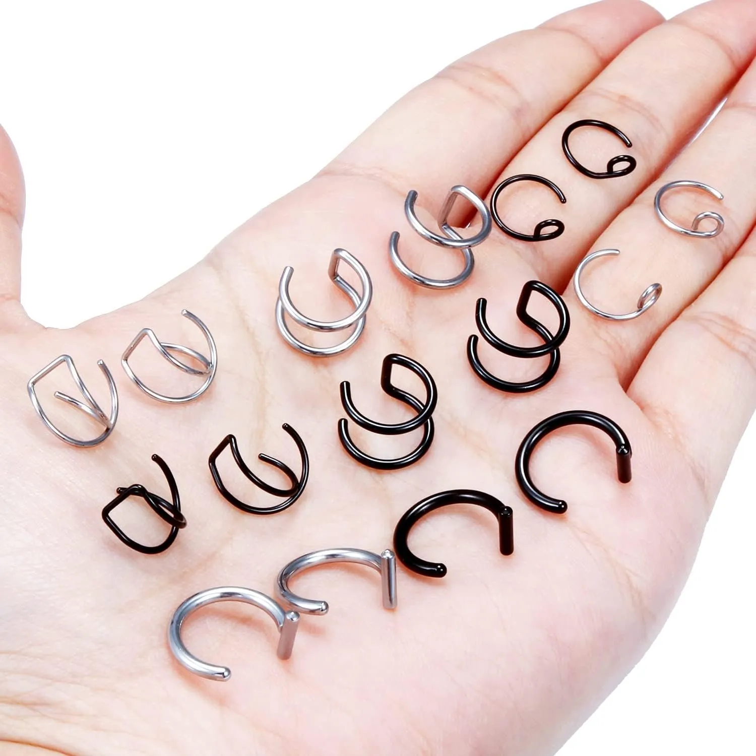 Ftovosyo Fake Lip Rings T Shaped Stainless Steel Gothic Clip on Non Piercing Nose Ring Double Cartilage Helix Earrings Ear Cuff for Women Men
