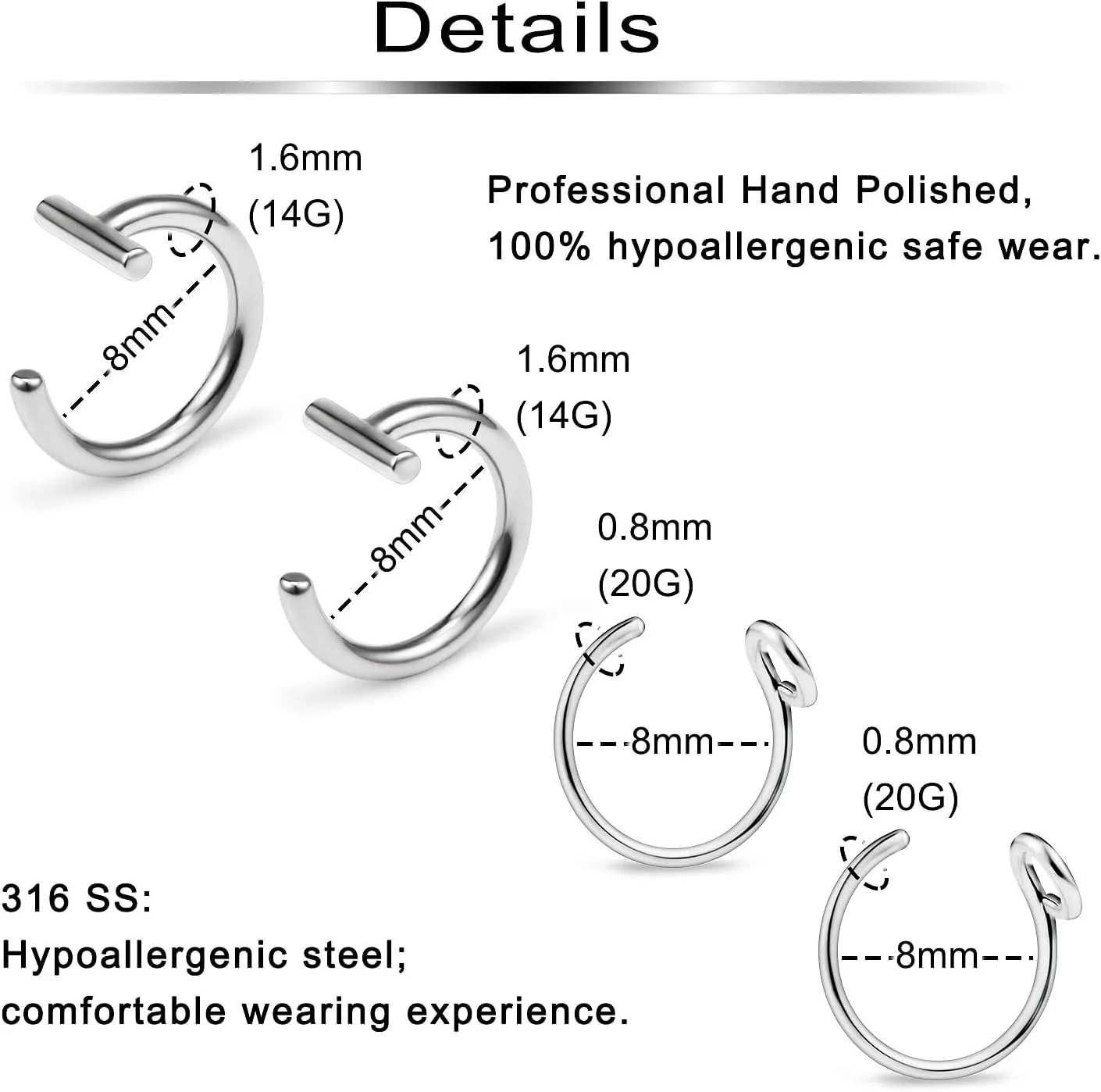 Ftovosyo Fake Lip Rings T Shaped Stainless Steel Gothic Clip on Non Piercing Nose Ring Double Cartilage Helix Earrings Ear Cuff for Women Men