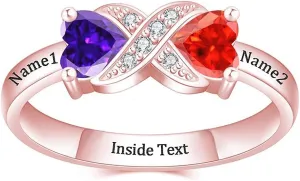FUJIN Personalized Name Ring,Couples Unique and Heart Birthstones Name Ring,Jewelry for Wife Mom Girlfriend(Rose Gold)