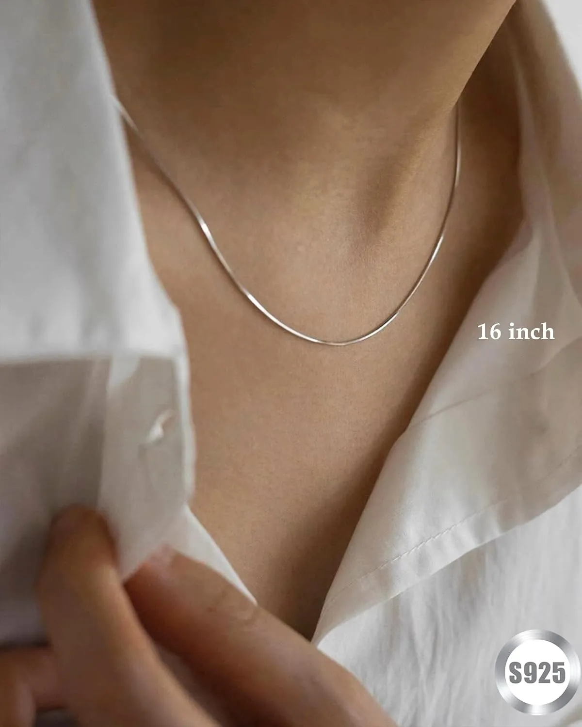 FUNEIA 925 Sterling Silver Necklace for Women Trendy Dainty Real Silver Chain Necklace Simple Thin Box Chain Beaded Chain Snake Chain Herringbone Necklaces Jewelry 14/16/18 Inch
