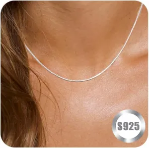 FUNEIA 925 Sterling Silver Necklace for Women Trendy Dainty Real Silver Chain Necklace Simple Thin Box Chain Beaded Chain Snake Chain Herringbone Necklaces Jewelry 14/16/18 Inch
