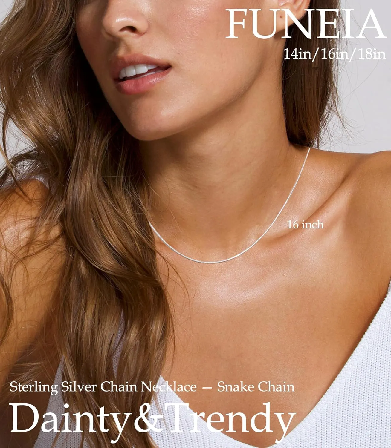 FUNEIA 925 Sterling Silver Necklace for Women Trendy Dainty Real Silver Chain Necklace Simple Thin Box Chain Beaded Chain Snake Chain Herringbone Necklaces Jewelry 14/16/18 Inch