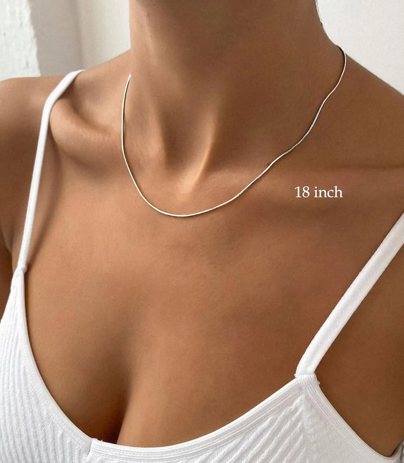 FUNEIA 925 Sterling Silver Necklace for Women Trendy Dainty Real Silver Chain Necklace Simple Thin Box Chain Beaded Chain Snake Chain Herringbone Necklaces Jewelry 14/16/18 Inch