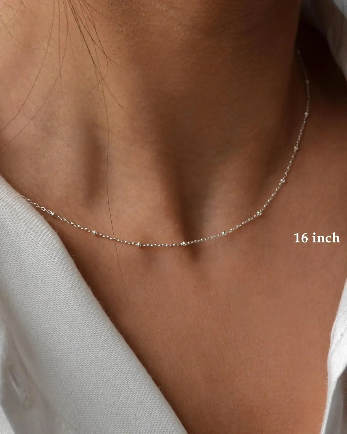 FUNEIA 925 Sterling Silver Necklace for Women Trendy Dainty Real Silver Chain Necklace Simple Thin Box Chain Beaded Chain Snake Chain Herringbone Necklaces Jewelry 14/16/18 Inch
