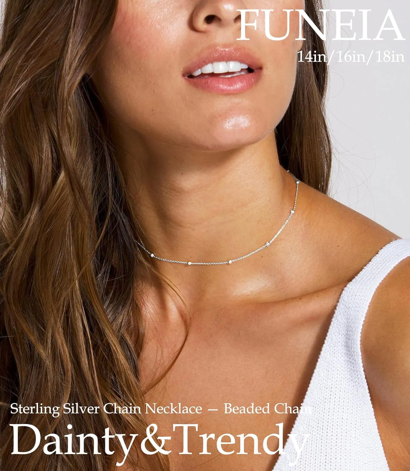 FUNEIA 925 Sterling Silver Necklace for Women Trendy Dainty Real Silver Chain Necklace Simple Thin Box Chain Beaded Chain Snake Chain Herringbone Necklaces Jewelry 14/16/18 Inch