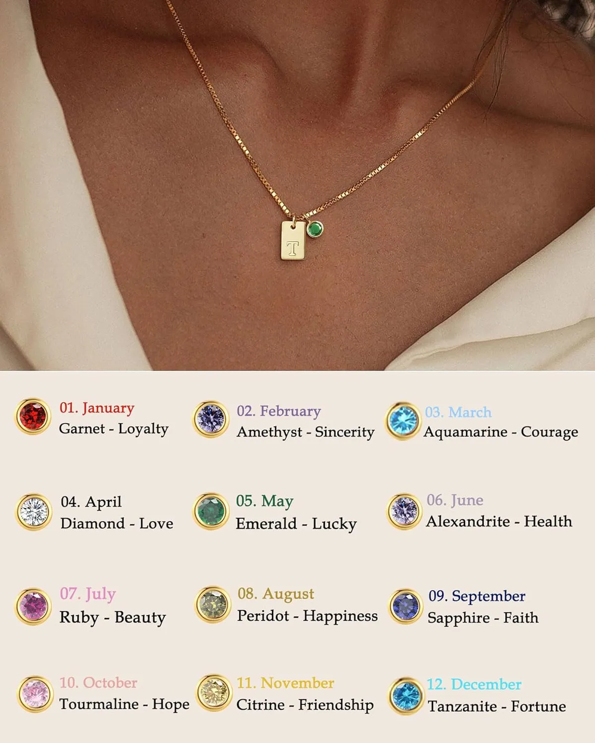 FUNEIA Initial Necklaces for Women Dainty Gold Birthstone Necklace for Women Trendy 14K Gold Plated Letter Necklace Non Tarnish Tiny Emerald Pendant a e s t k m j Necklace Gold Jewelry Birthday Gifts