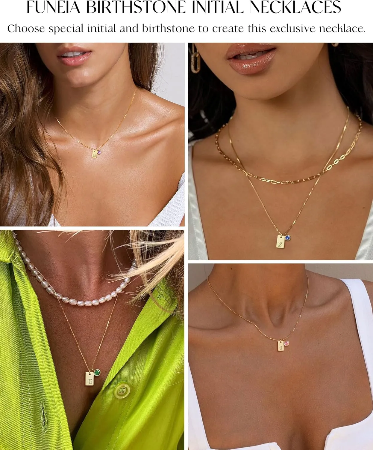 FUNEIA Initial Necklaces for Women Dainty Gold Birthstone Necklace for Women Trendy 14K Gold Plated Letter Necklace Non Tarnish Tiny Emerald Pendant a e s t k m j Necklace Gold Jewelry Birthday Gifts