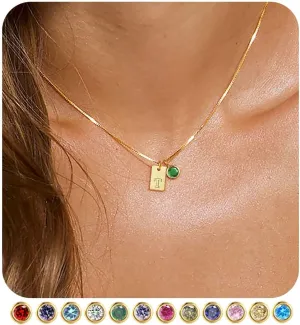 FUNEIA Initial Necklaces for Women Dainty Gold Birthstone Necklace for Women Trendy 14K Gold Plated Letter Necklace Non Tarnish Tiny Emerald Pendant a e s t k m j Necklace Gold Jewelry Birthday Gifts