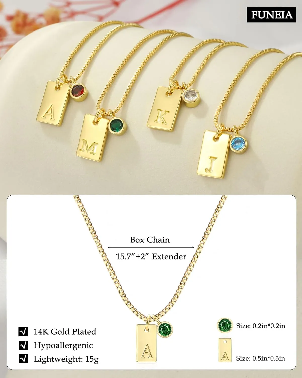 FUNEIA Initial Necklaces for Women Dainty Gold Birthstone Necklace for Women Trendy 14K Gold Plated Letter Necklace Non Tarnish Tiny Emerald Pendant a e s t k m j Necklace Gold Jewelry Birthday Gifts